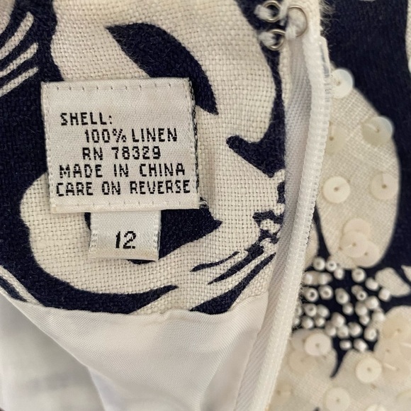 Vintage BILL BLASS Womans Linen Shift Short Sleeve Dress Sequined Beaded 12 - Picture 15 of 15